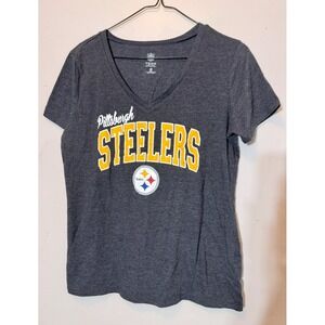 NFL Team Apparel Pittsburgh Steelers V-neck T-shirt Women's M Gray Logo